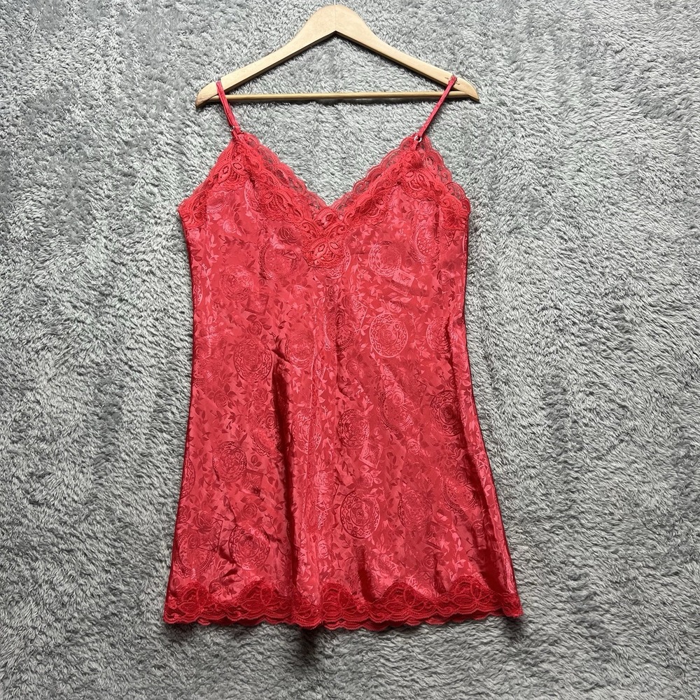 Victoria Secrets Nightie Red Floral Lace Chemise Scallop Hem Vintage Romantic - Picture 2 of 9